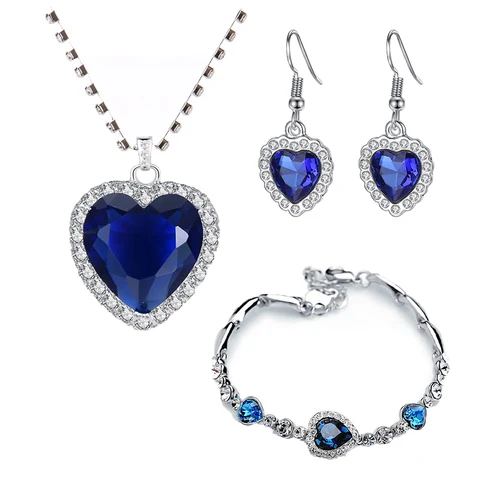Ожерелья Ocean для женщин, комплект украшений с персиковым сердцем и синим кристаллом из циркония, Женские Ювелирные украшения для свадьбы, помолвки, Титаник, сердце