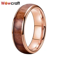 6mm rose gold koa wood tungsten bands wedding ring for women comfort fit polished shiny free name engraving
