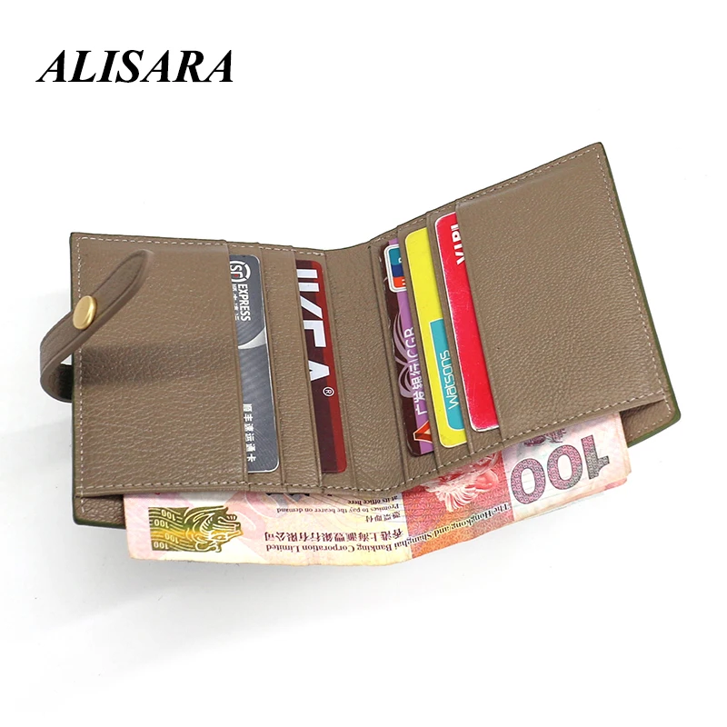 

Version original goat leather coin purse ladies belt buckle contrast leather card holder short simple small wallet
