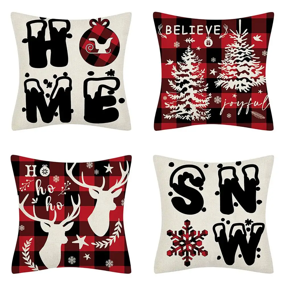 

4PCS Christmas Throw Pillow Case Exquisite Lattice Printed Pattern Pillow Cover Comfortable Sofa Cushion Cover