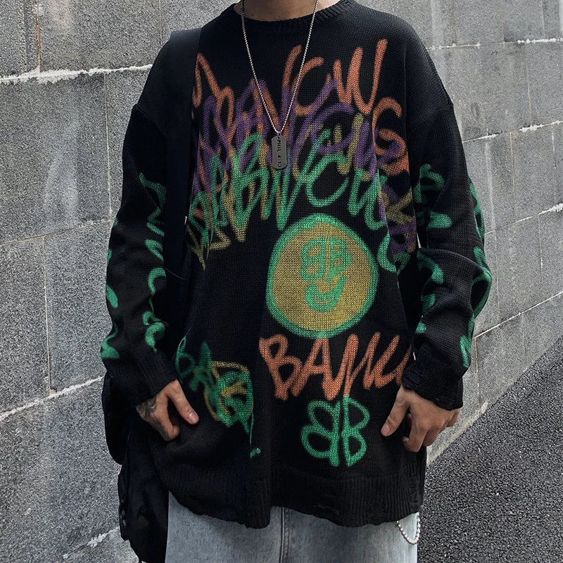 

Свитер в стиле Хай-стрит, в европейском и американском стиле, в стиле хип-хоп, с принтом граффити и надписью, свободный свитер, 2020