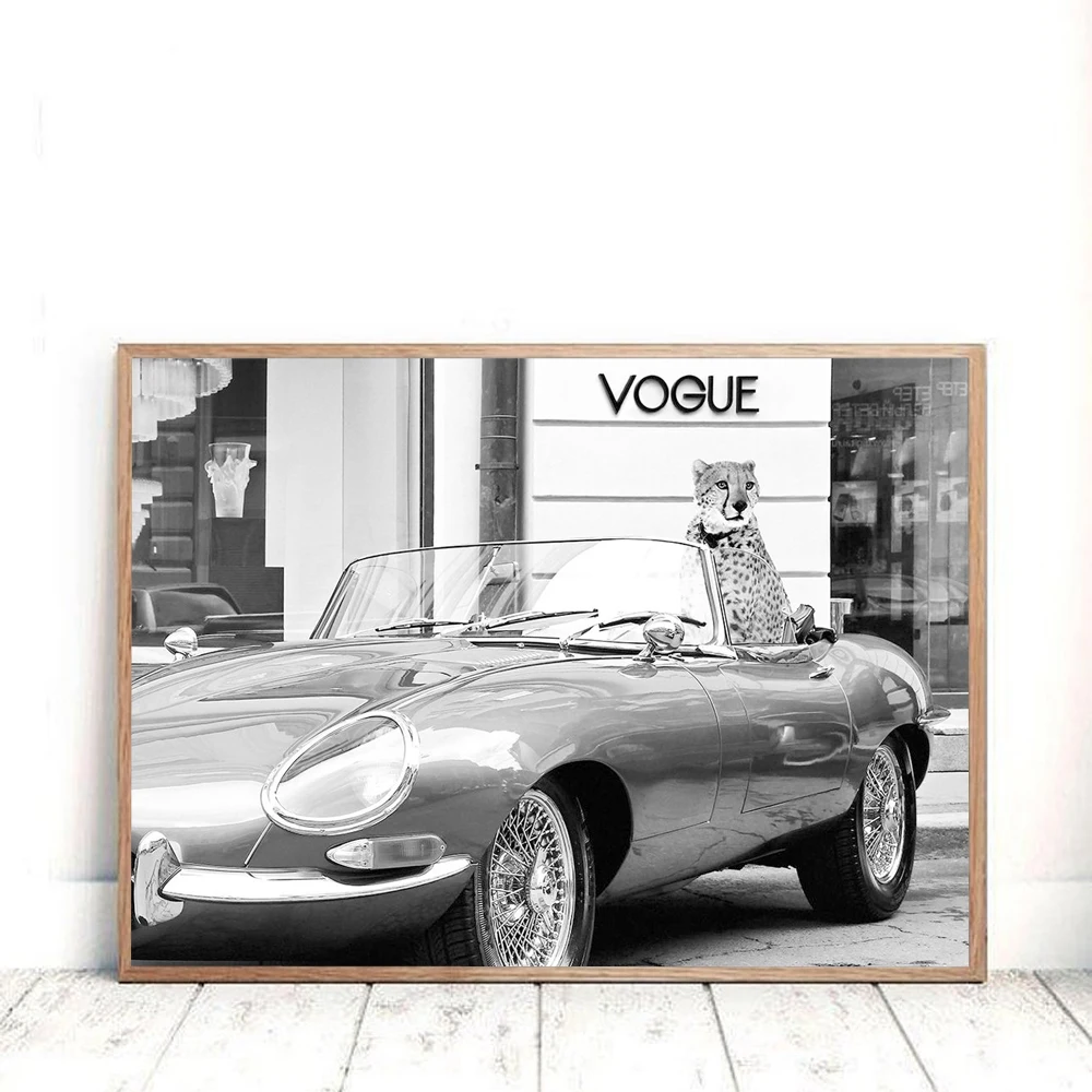 Модная животная винтажная мода черная белая настенная Картина на холсте