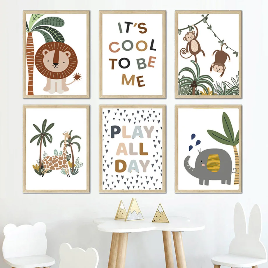 

Lion Elephant Monkey Giraffe Jungle Animals Wall Art Canvas Painting Nordic Posters And Print Wall Pictures For Kids Room Decor