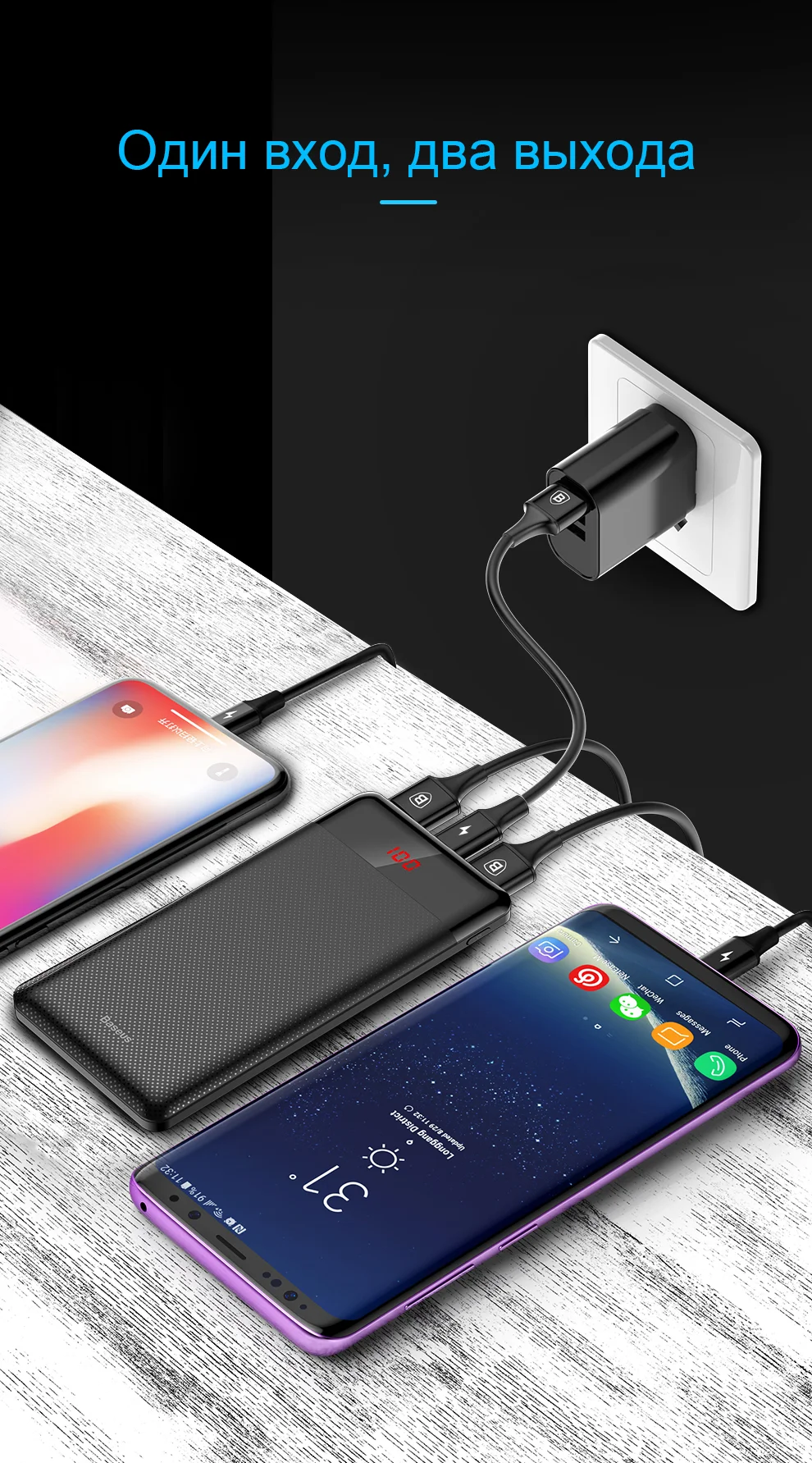 Baseus 10000 мАч Внешний аккумулятор для Xiaomi, samsung, iPhone, huawei, внешний аккумулятор, портативная мини-зарядка с двумя usb-портами, внешний аккумулятор