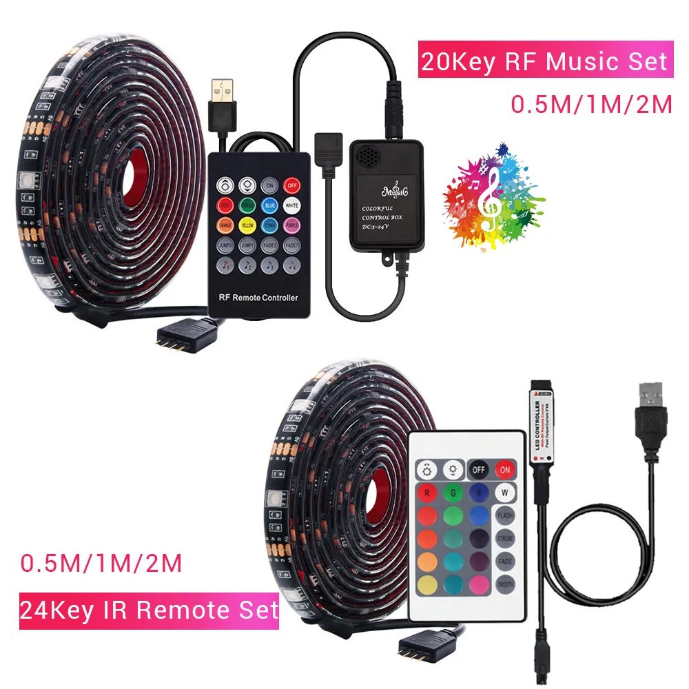 5050 RGB USB светодиодный набор полос с 20Key RF пульт дистанционного управления светодиодный музыкальный контроллер USB светодиодный светильник полоса для телевизора фоновая лампа лента светодиодный лента