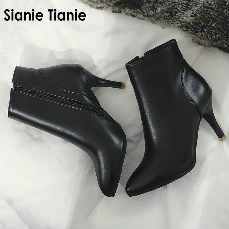 Женские Классические ботильоны Sianie Tianie черные и серые короткие ботинки на тонком