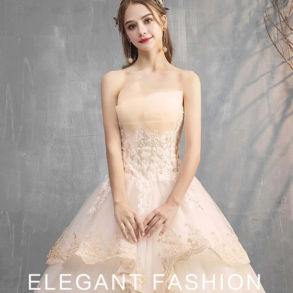 

Wedding Dress Floor-Length Lace Up A-Line Appliques Modest Dress for Women Wedding Dresses