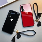 Чехол для Huawei P30 Lite P20 P40 Pro, чехол с бесплатным ремешком, жесткий стеклянный чехол с красным черным сердцем для Huawei P30 Pro P20 Lite 2019, чехол для телефона