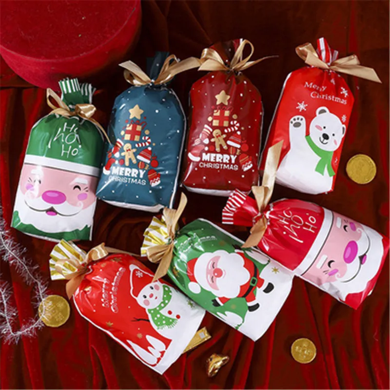 

50pcs Santa Gift Bag Candy Bag Cookie Plastic Bags&Candy Gift Bags For Biscuits Snack Baking Package Easter Party Supplies