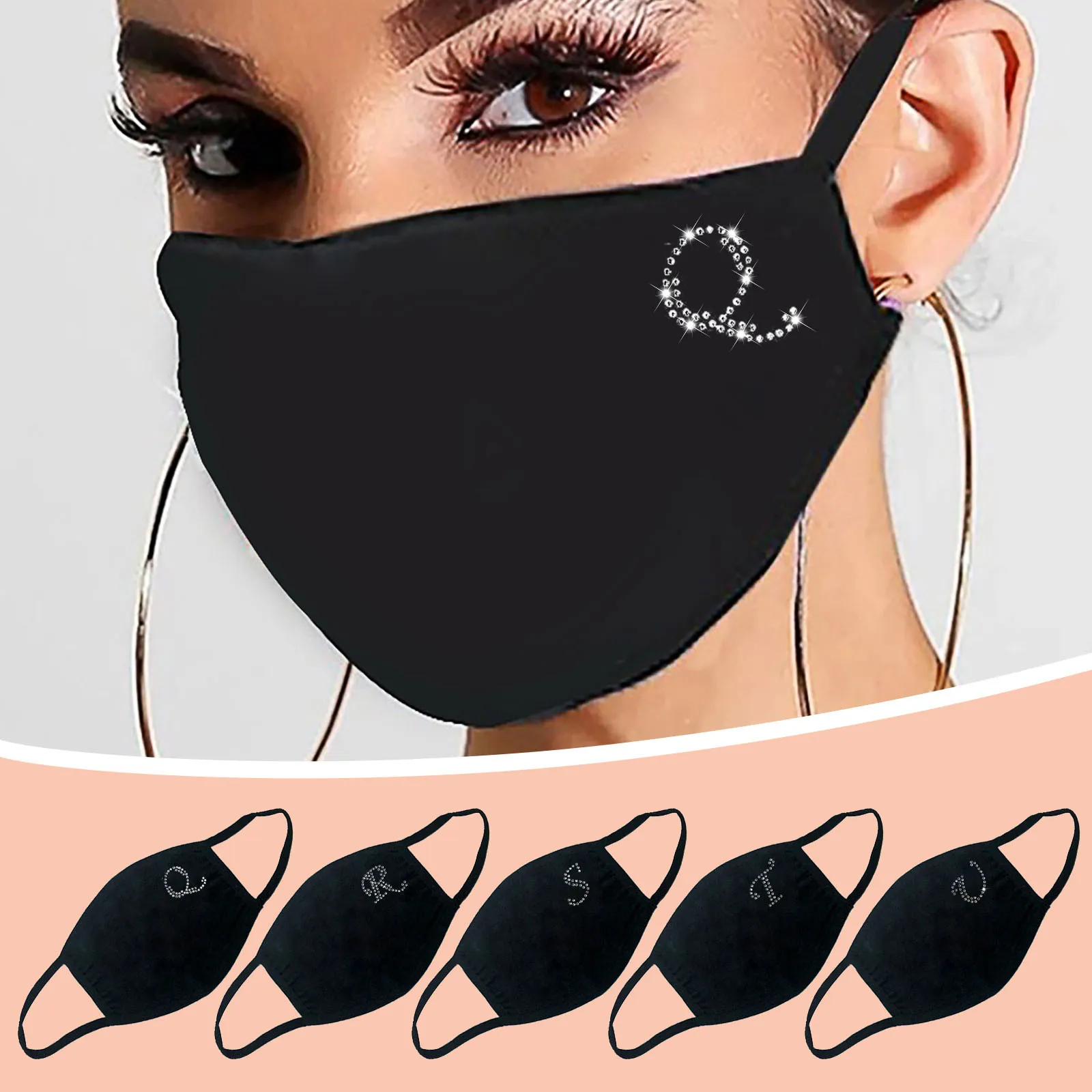 

5PCS Fashion Letter E-lement Rhinestones Glitter Face Masks Outdoor Anti-Dust Christmas Shiny Drill Cotton Mouth Mask mascarilla