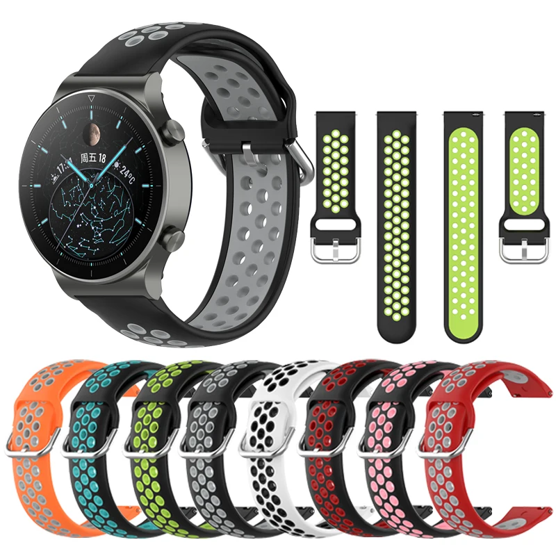 

For huawei gt2 pro strap Silicone Double Color 22mm Breatheable Sports watchband correa for huawei watch gt 2 2e accessories