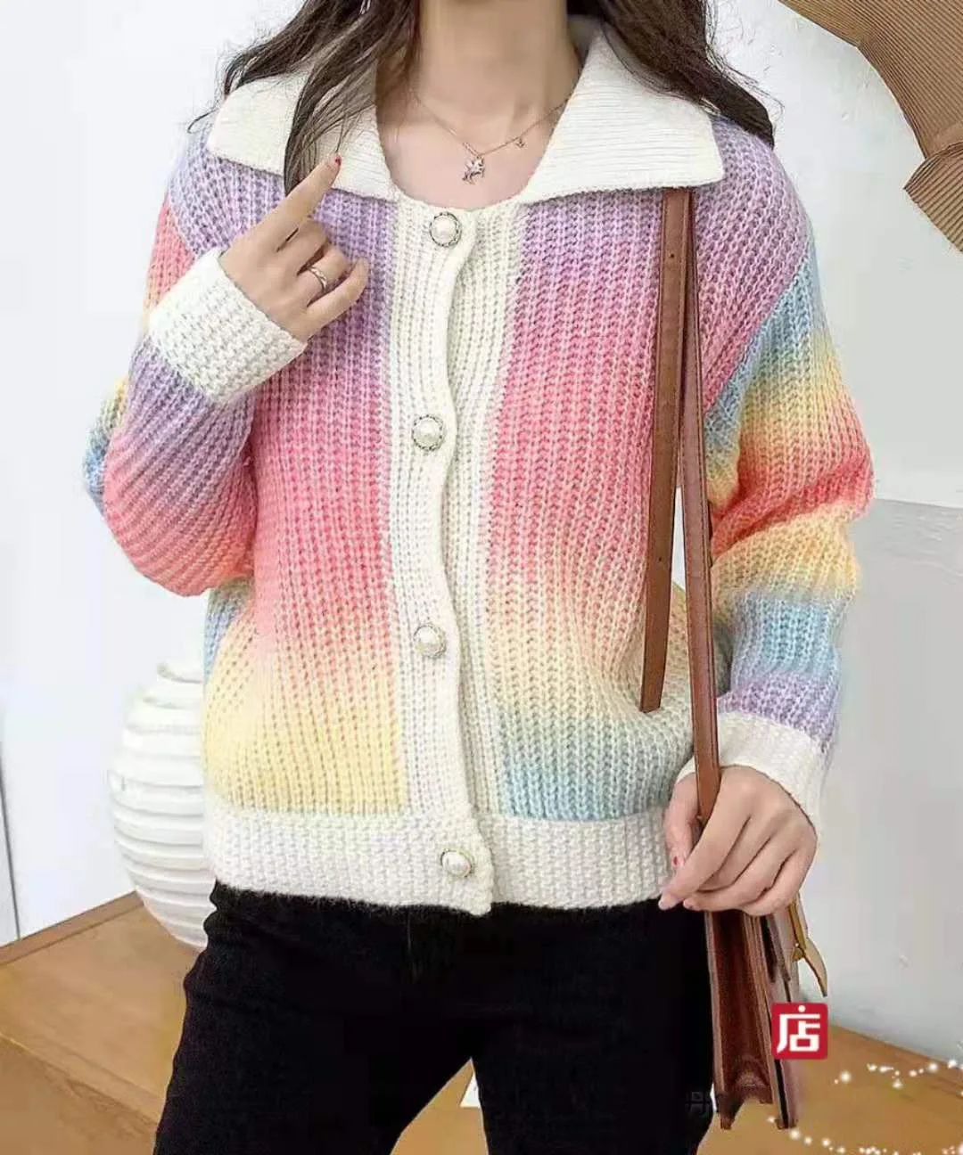 

Gradient Color New 2021 Women's O-neck2021 Long Sleeve Cardigan coats Female Mohair Knit sweaters 1368