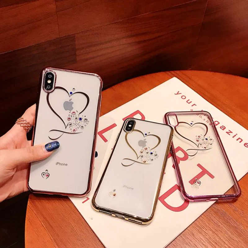 Роскошный блестящий прозрачный чехол с сердечками для iPhone 11 Pro X XR XS Max 7 8 6s Plus |