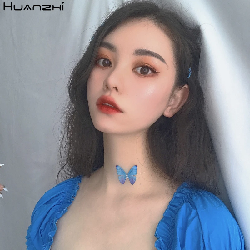 Чокер HUANZHI прозрачный для женщин и девушек модное ожерелье из муслина с бабочкой