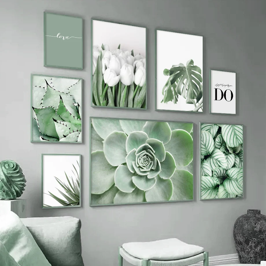 Белый тюльпан кактус Monstera Зеленый завод настенная живопись холст скандинавские