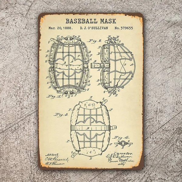 

Baseball Mask Patent Retro Metal Sign Vintage / Man Cave / Bar / Pub