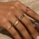 Женское серебряное классическое золотистое кольцо с рубиновым Рубином в форме сердца, инкрустированное геометрическим кубическим цирконием, изящное простое укладываемое кольцо на палец