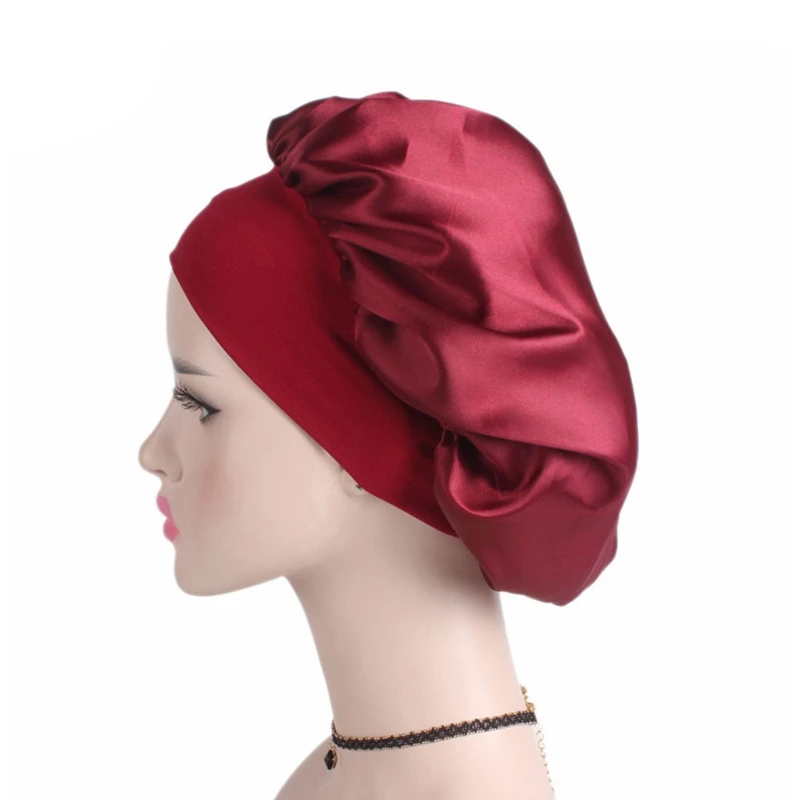 

Women Satin Sleep Cap Full Coverage Soft Night Sleep Hat Cap Chemotherapy Cap C5AF