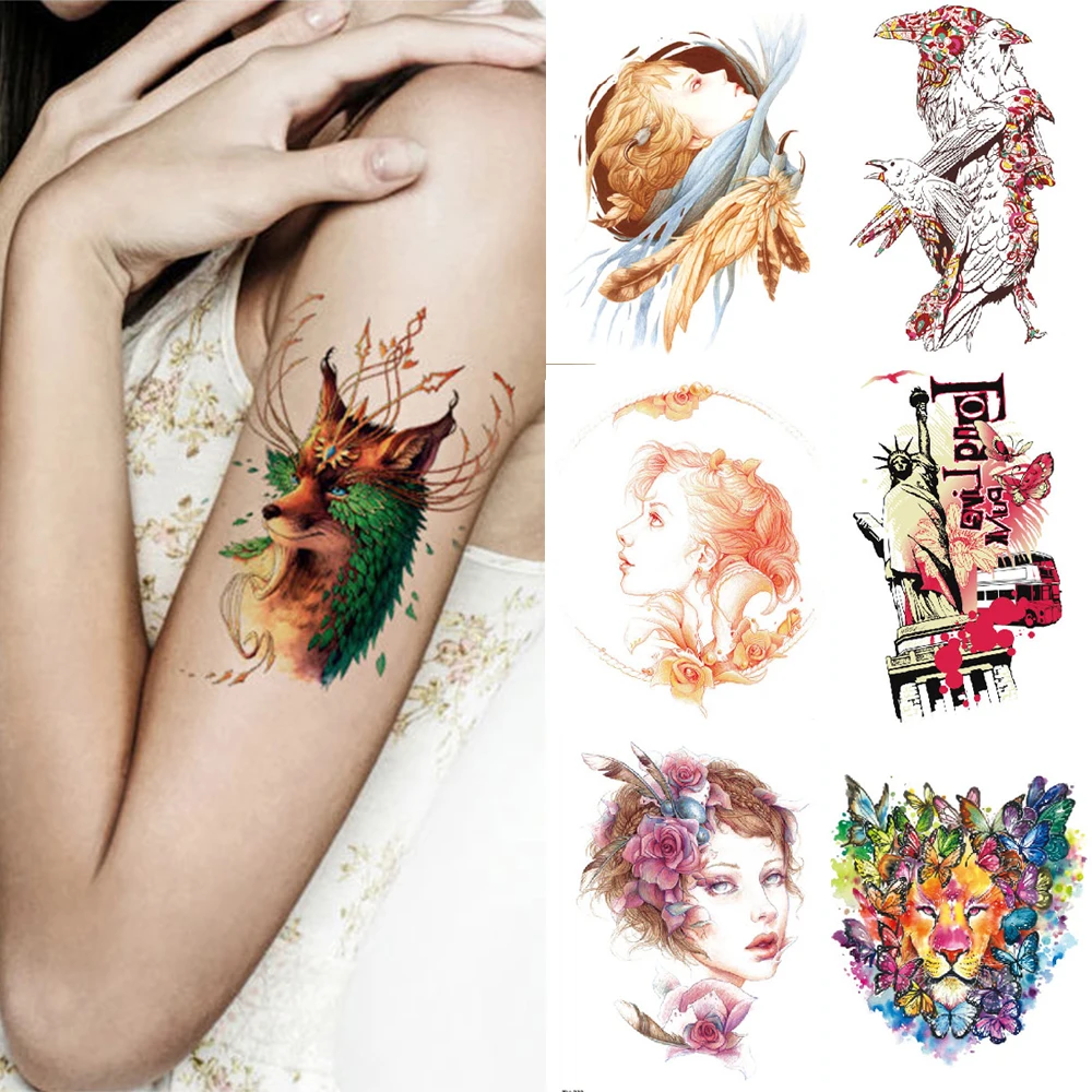 Водонепроницаемые временные татуировки наклейки леопард тигр поддельные цветы