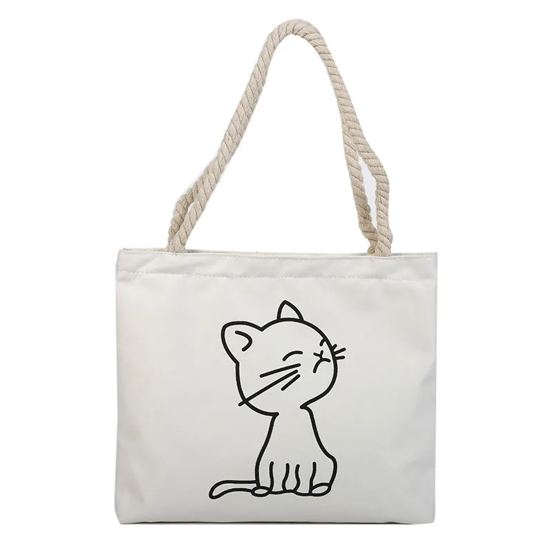 Модная Холщовая Сумка через плечо с принтом кошки и Портативная сумка для