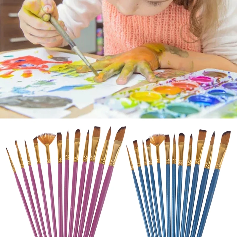 

12pcs Nylon Hair Wooden Handle Watercolor Paint Brush Pen Set for DIY Oil Acrylic Painting Art Paint Brushes F3MA