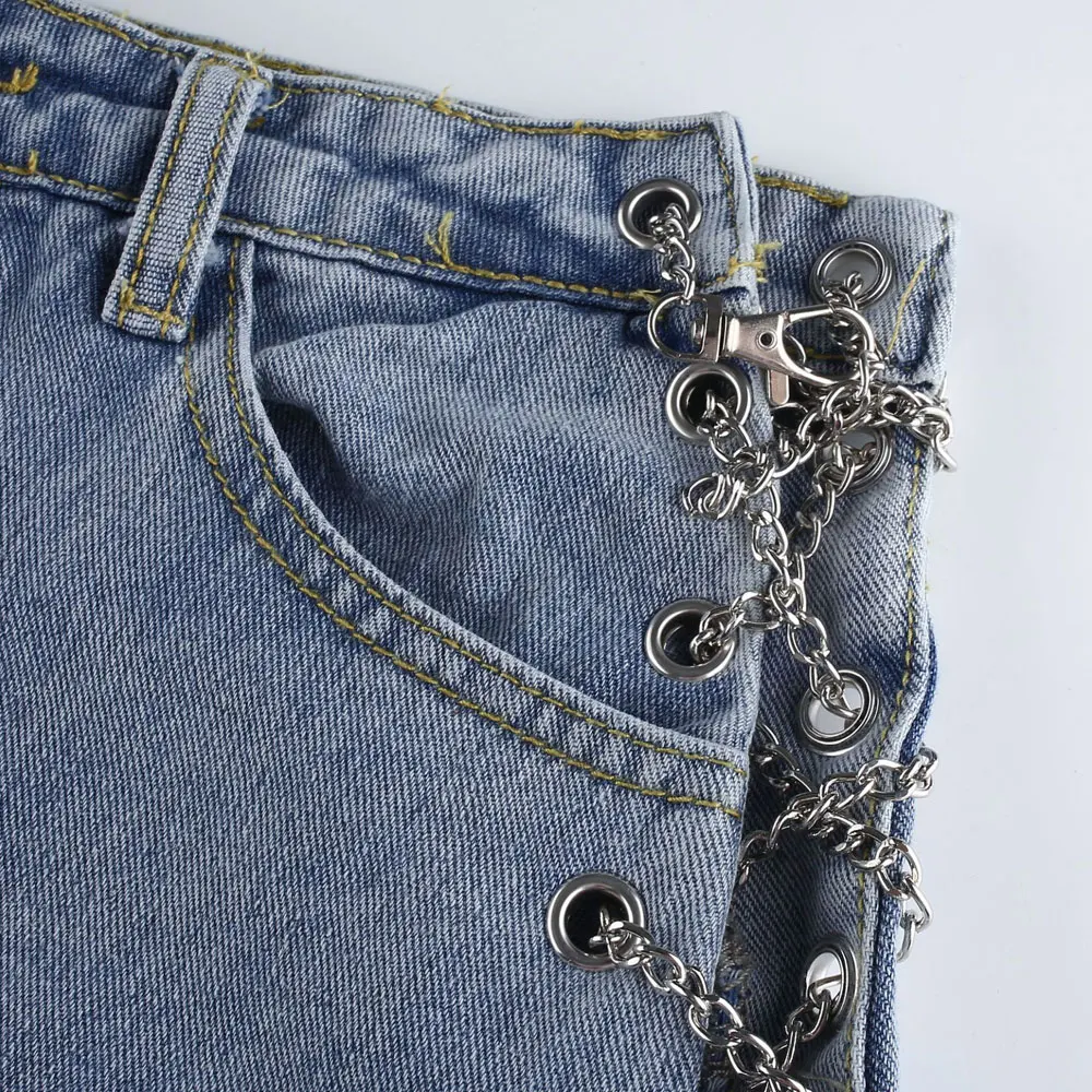 

2021 Summer Korean Women's Sexy Split-hole High-waist Jeans Casual Blue Knee Length Classic Shorts Jeans Woman Street Wear