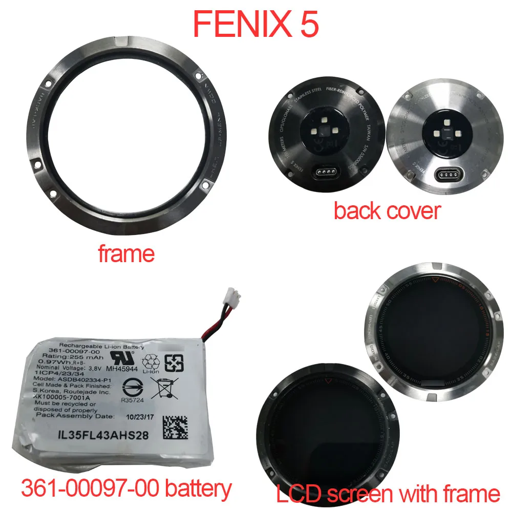 

Для GARMIN Fenix 5 Fenix5 передняя крышка металлическая рамка перезаряжаемая литий-ионная батарея 361-00097-00 ЖК-экран с рамкой запасные части