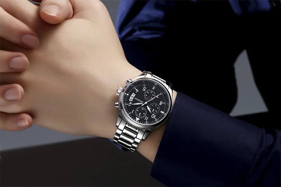 

BINSSAW Men Fashion Calendar Sport Stainless Steel Quartz Watch Sapphire Luxury Brand Military Mens Watches Relogio Masculino