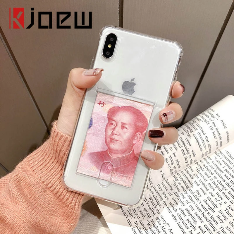 

KJOEW Transparent Card Holder Phone Case for iPhone 11 Pro XS Max 5 5s SE 6 6S 7 8 Plus X XR Case ID Credit Slot Soft TPU Cover