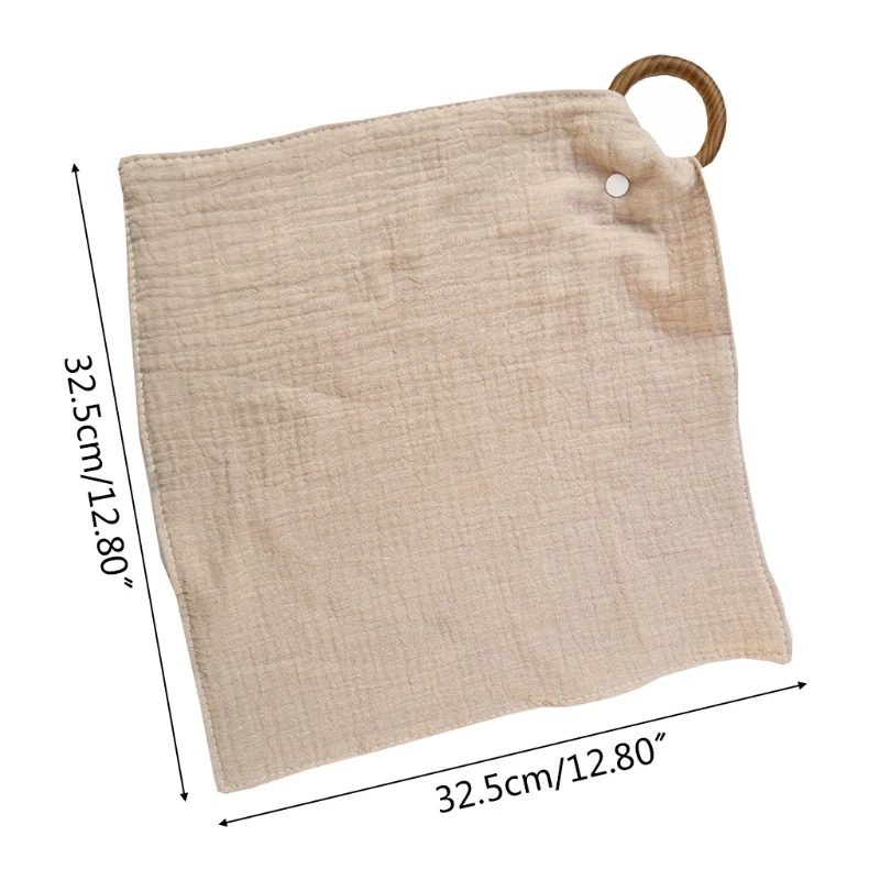 

Baby Cotton Saliva Towel Bibs with Beech Wooden Ring Teether Bandana Burp Cloths Infant Toys Gifts
