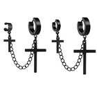 Серьги в стиле панк для мужчин и женщин, ювелирное изделие из нержавеющей стали, металлическая цепочка с двумя крестами, подвески черногозолотого цвета, Готическая бижутерия