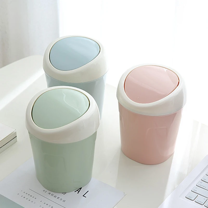 Rocking Cover Waste Bin Desktop Garbage Basket Home Office Bathroom Trash Can | Дом и сад
