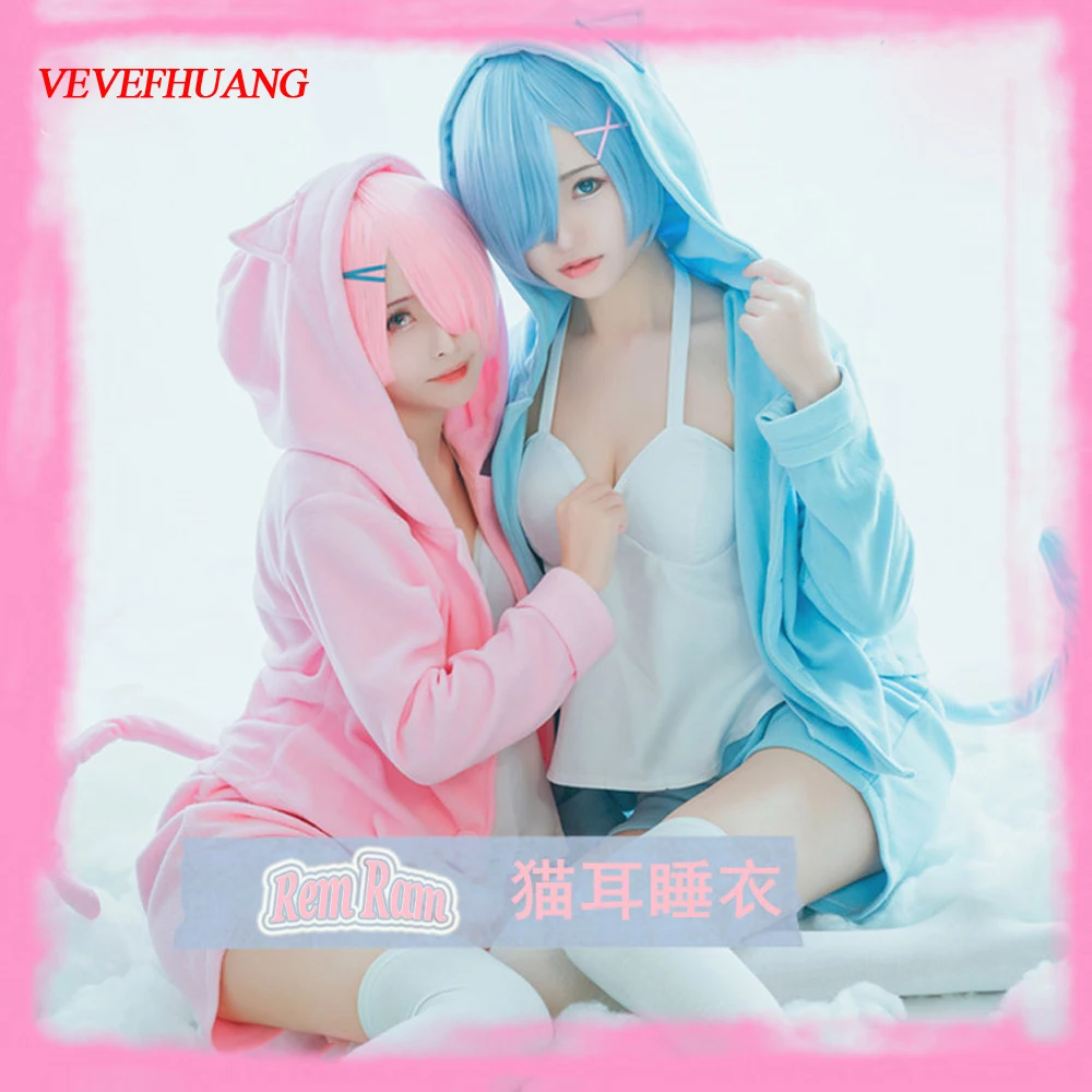 VEVEFHUANG Re Zero Kara Hajimeru Isekai Seikatsu Ram Rem Пижама с кошкой ночная рубашка одежда для сна