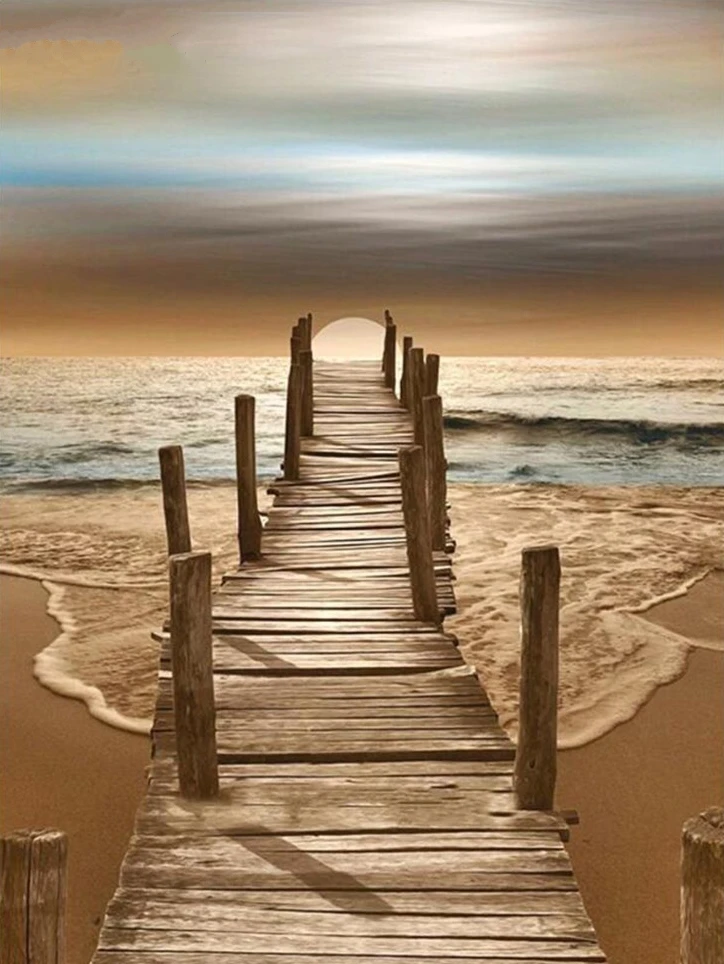 Div 5D закат Луна море пляж океан дерево полностью Алмазная краска наборы для