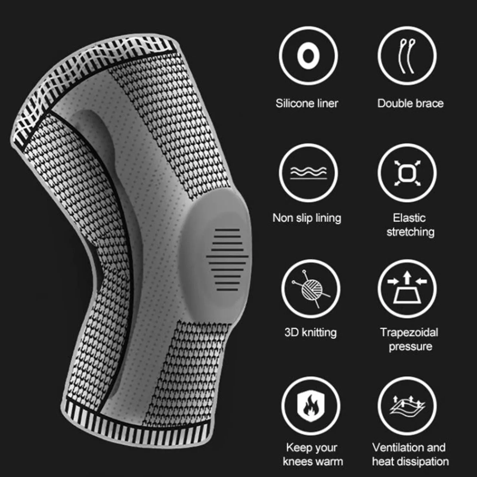 

NEW 1pcs Compression Knee Support Sports Knee Pad Silicone Knitted Outdoor Basketball Running Fitness Knee Protector