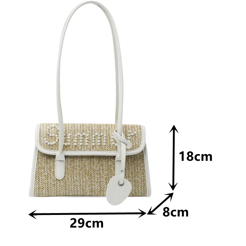 

Woven Handbags Female Straw Weave Trending Shoulder Bag 2021 Top Handle Bag Casual Contrast Color Women's Bags Nolso Se Mano Sac