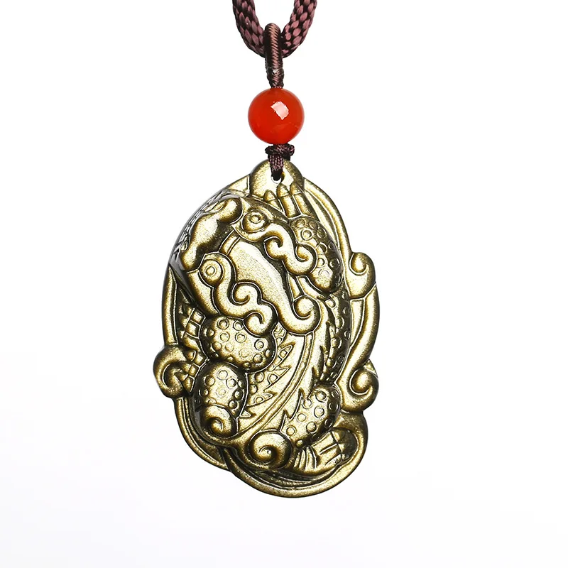 

Natural Stones Golden Obsidian PIXIU Pendant Free Necklace Patron saint Transfer Lucky Crystal Jewelry Energy Stone gift