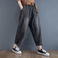 new autumn winter mom jeans loose wide leg boyfriend jeans for women belt elastic waist denim trousers baggy streetwear pants