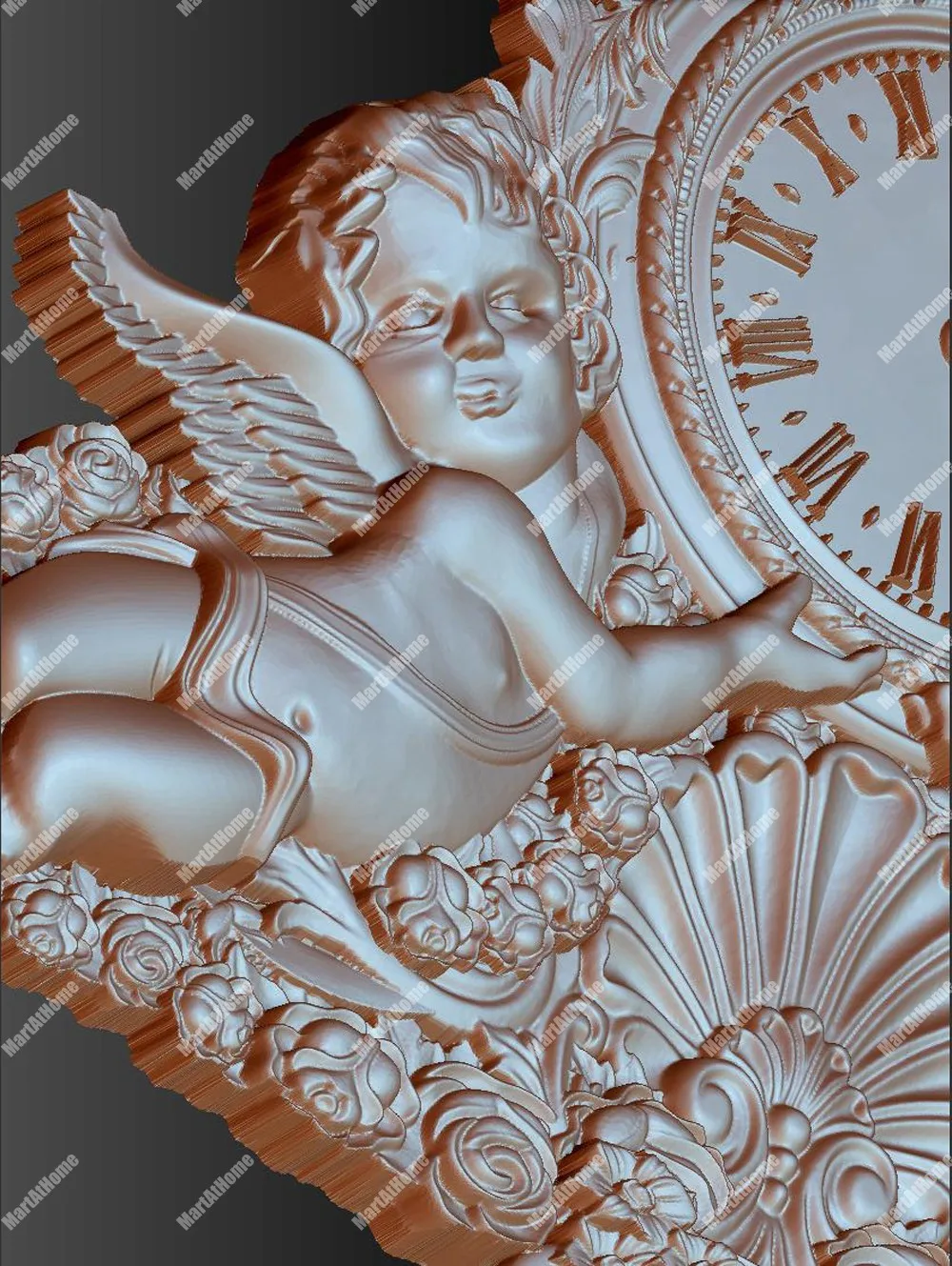 3D модель STL файл Круглый Резной рисунок Европейский механизм настенные часы для