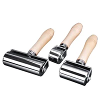 3 pcs leather tool wooden hand press roller edger trimming compactor diy crafts leather metal roll26mm60mm100mm