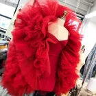 Пышные Красные Женские топы из тюля на заказ, шикарные пышные женские блузки с длинными рукавами, рубашка для вечеринки, платье для особых случаев