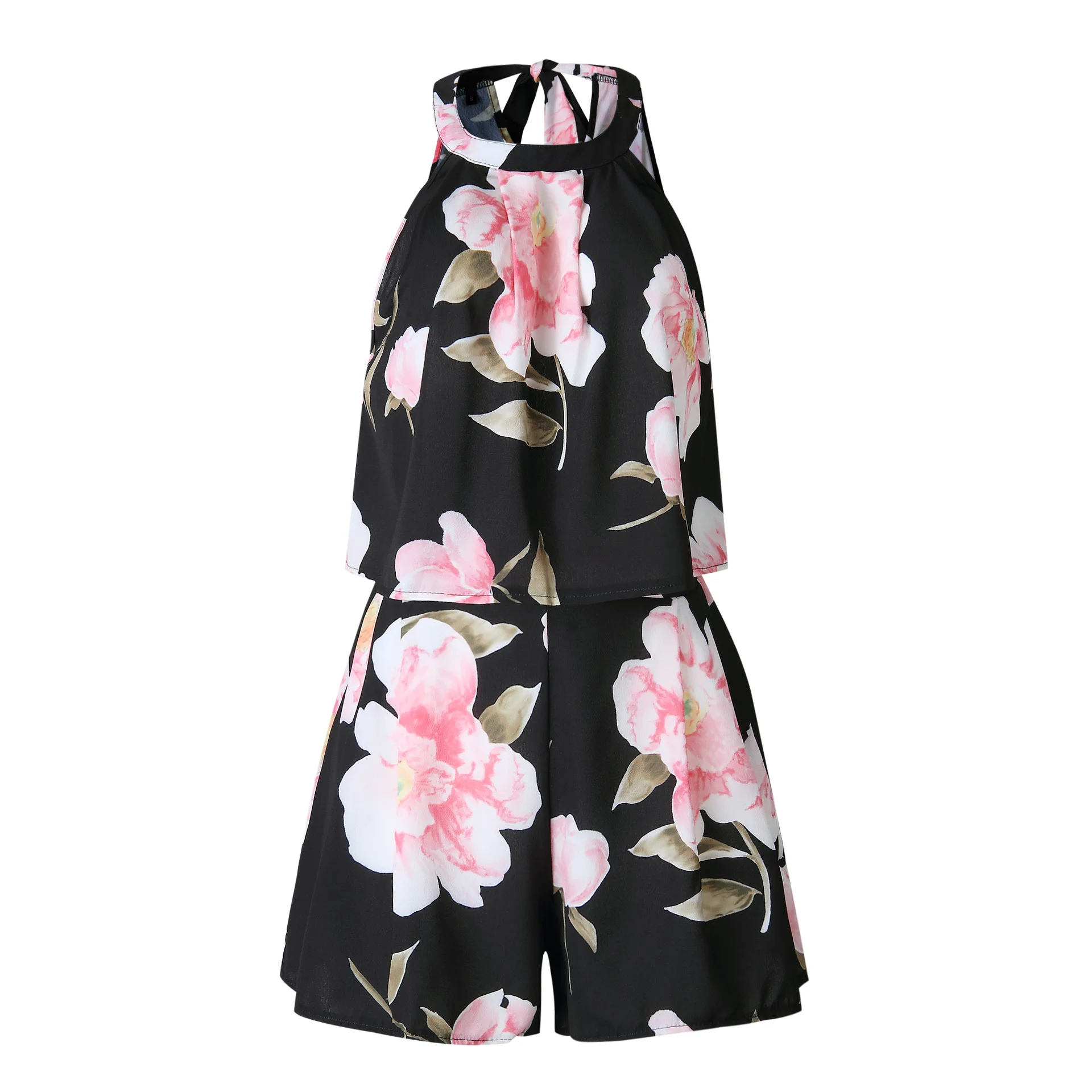 летний костюм женский с шортами комплект из двух предметов цветочный топ и шорты