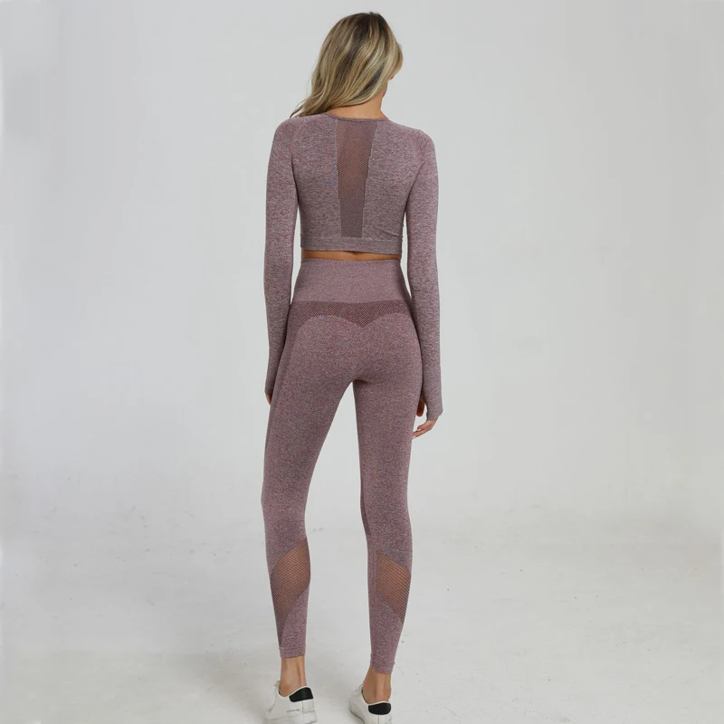 

NORMOV Solid Women Sets O Neck Long Sleeve Pullover And High Waist Push Up Trousers Suit Casual Autumn Hollow Out Sets