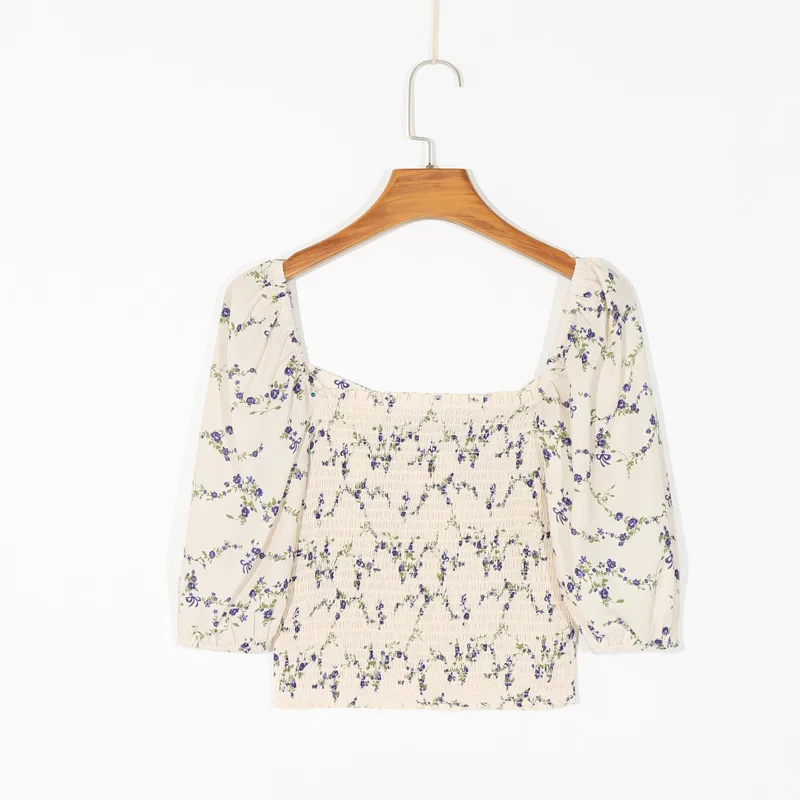 

Summer women's shirt casual flower printed slim shirt