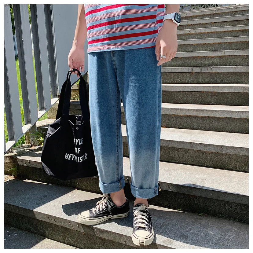 

Men Fashion Washed Vintage Casual Denim Pants Man Summer Autumn Streetwear Hip Hop Loose Straight Jeans Plus Size