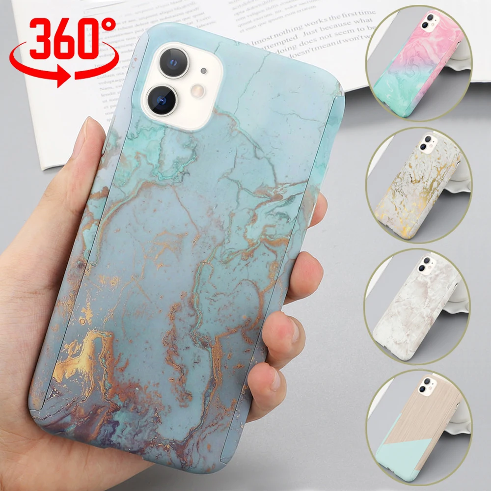 Мраморный чехол с полным покрытием 360 градусов для iPhone 11 Pro Max X Xr Xs защитной