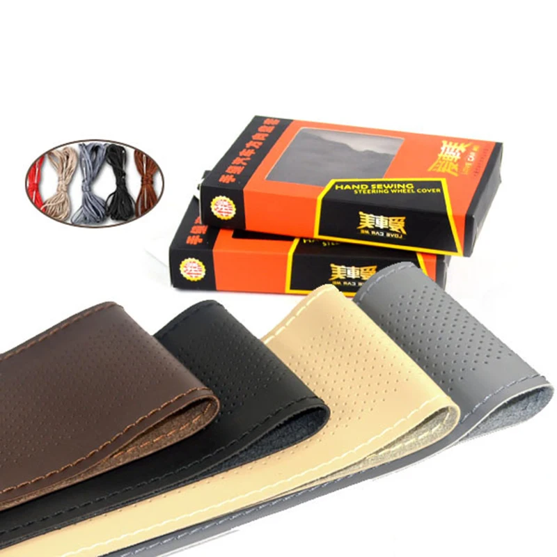 

Micro Fiber Leathe sewn car sleeve Steering Wheel Cover Anti slip automobile steering wheel sleeve 15 inch 38CM Accessories