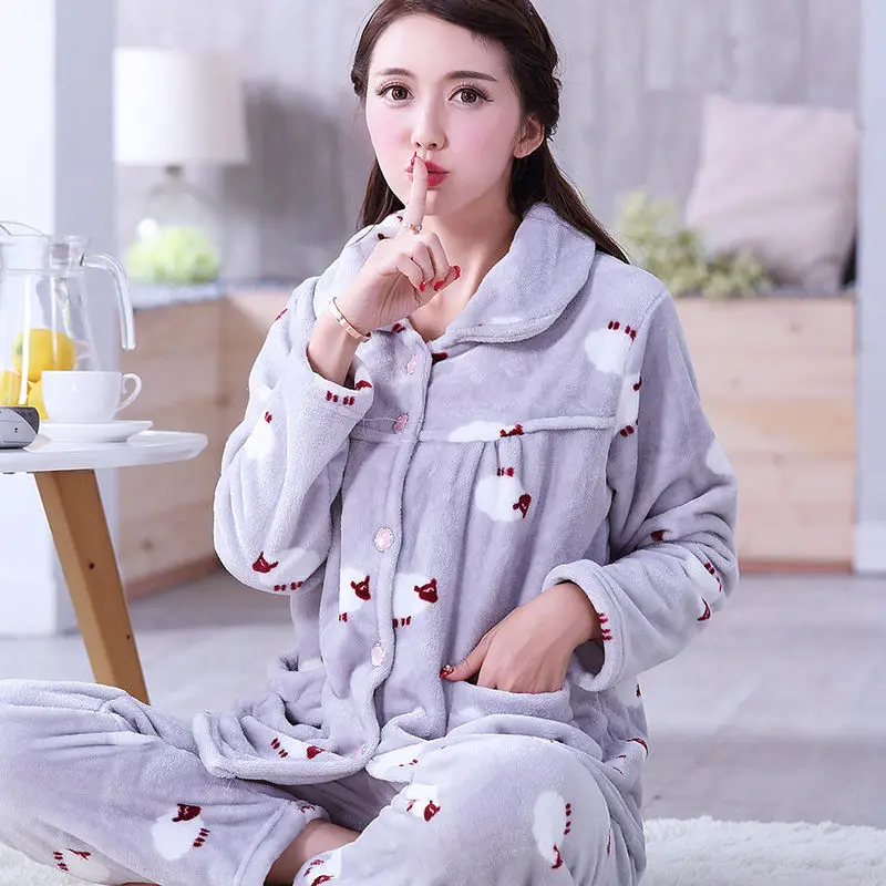 Style 7 Зимний пижамный комплект, Женская плотная фланелевая сексуальная пижама с принтом, Женская домашняя одежда для сна, длинные штаны, 2 шт./компл - Цвет: Style 7