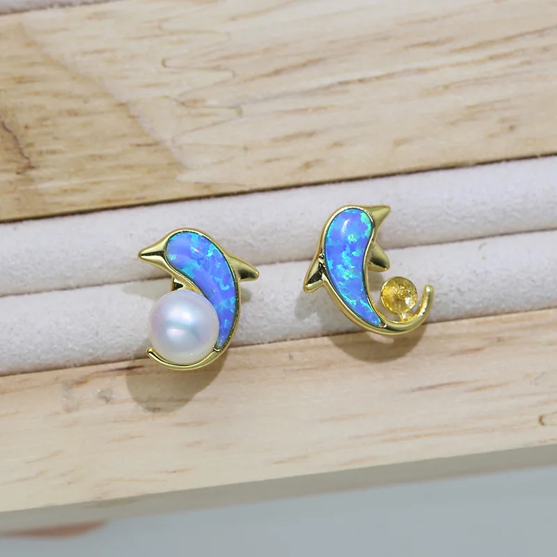 925 серебряные синие серьги с дельфином ручной работы жемчужные