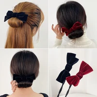2021 velvet bowknot curly hair stick ponytail holder bow hair stick hairpin hair rope woman hair accessories hairdressing tool